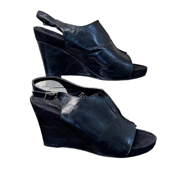 AEROSOLES Sunplush Shootie Wedges Sandals Black - 8 - Picture 1 of 12